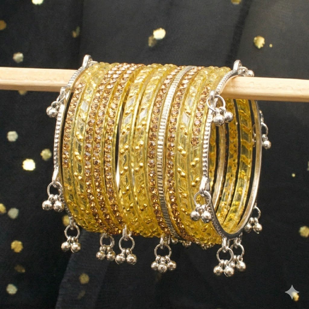 Kashmiri Ghungroo & Olive Green Glass Chooriyan - Riwaaj