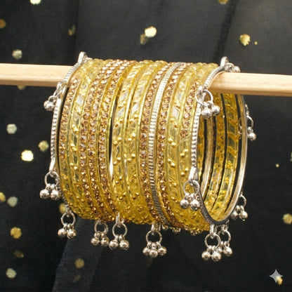 Kashmiri Ghungroo & Olive Green Glass Chooriyan - Riwaaj