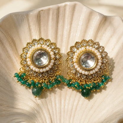 Noorani Green Kundan floral studs product view