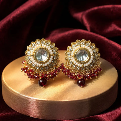 Noorani Red Kundan floral studs product view