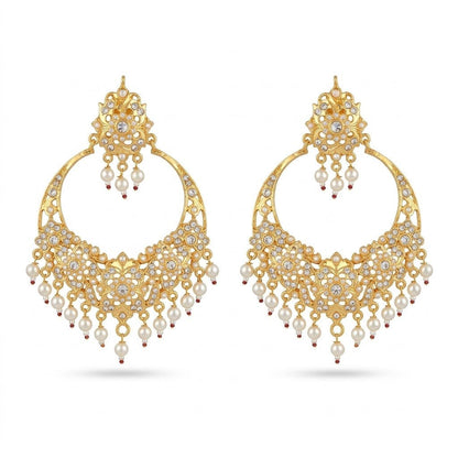 Gul - e - Rang Chandbali Earrings – 22K Gold Multicolour Kundan & Pearl Drops - Riwaaj