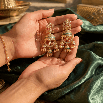 Zarina Jhumka Drop Earrings – Gold Kundan & Pearl - Riwaaj