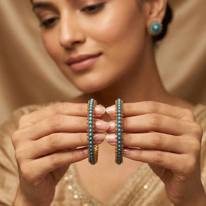 22K Gold Plated Prism Bangle Set – Handcrafted Gemstone Pair - Riwaaj
