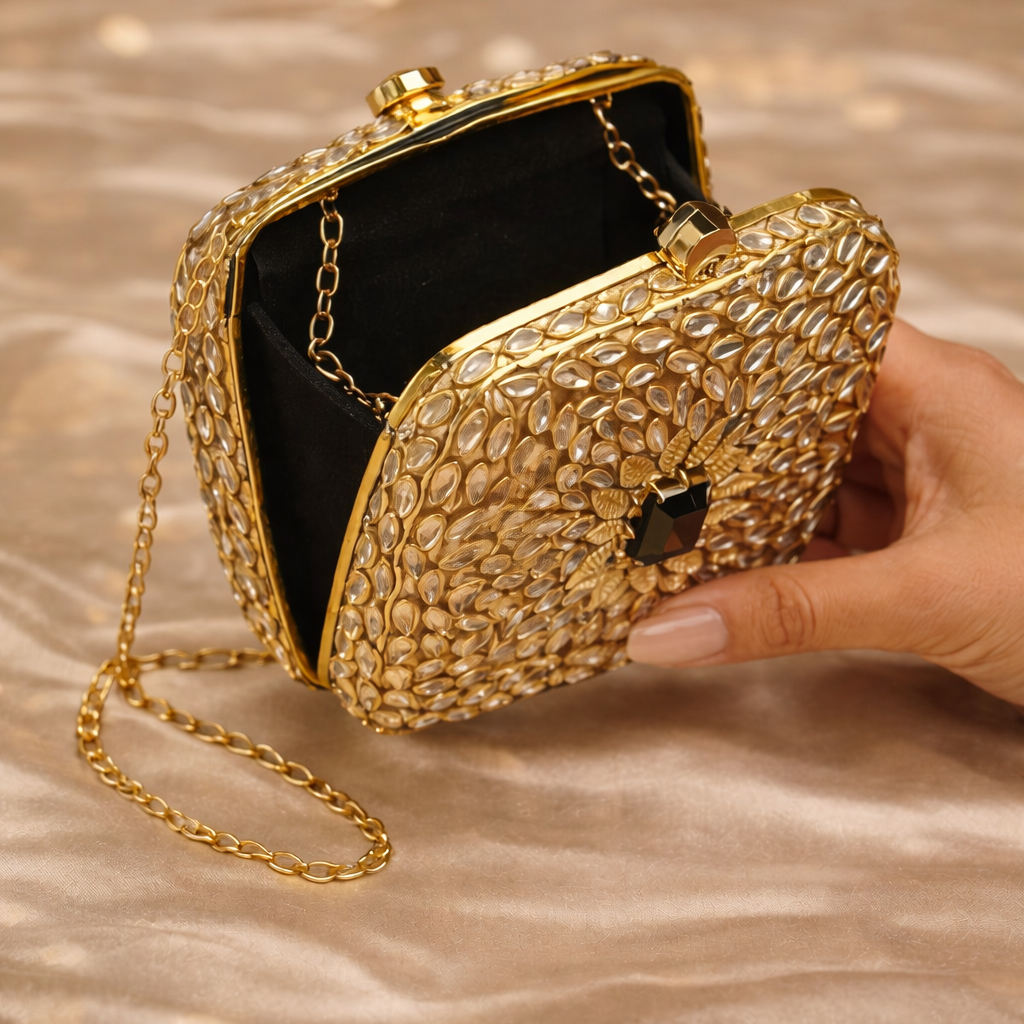 Kundan Bug Box Clutch – Antique Handcrafted Evening Bag