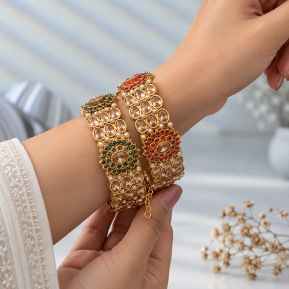 Sitara Red & Green Medallion Bangles (Pair)