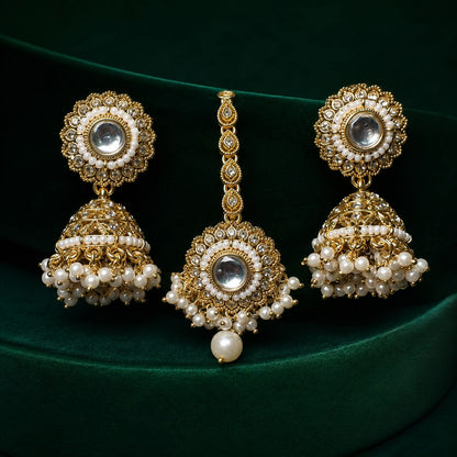 Anaya Pearl Kundan Chandbali Earrings and Teeka Set