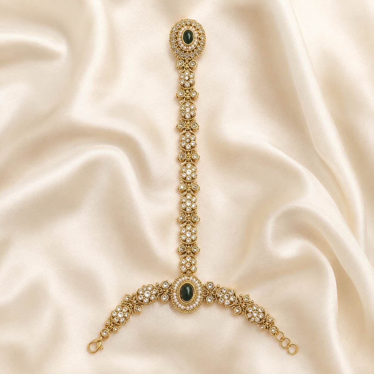 Sabz Noor Dark Green Kundan Pearl Hathphool 5