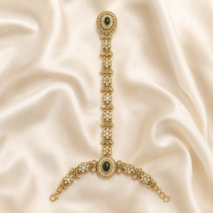 Sabz Noor Dark Green Kundan Pearl Hathphool 5