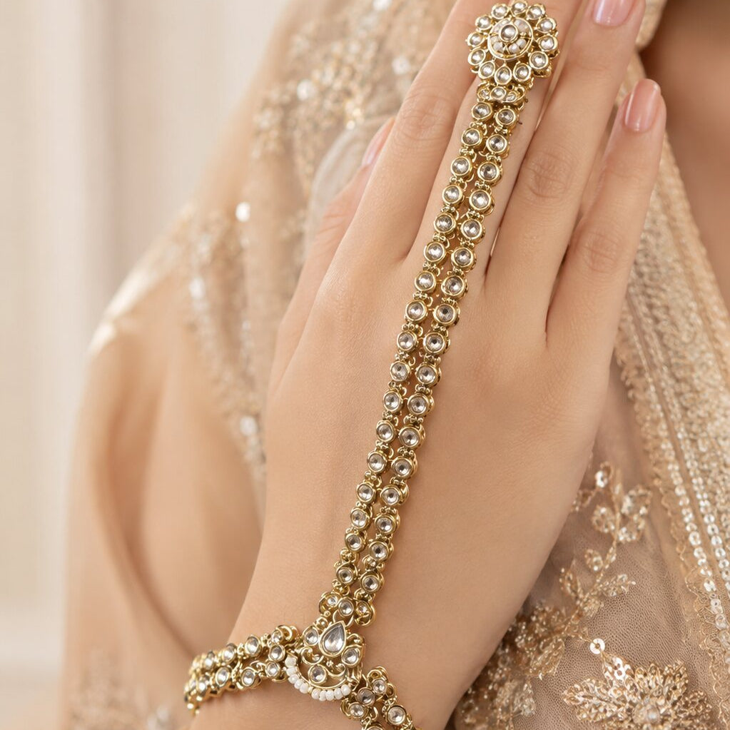 Aabroo Pearl Double Kundan Hathphool 3