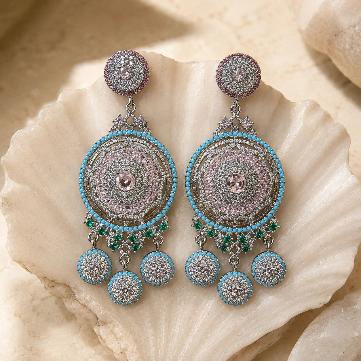 Afsana multicolour crystal medallion earrings product view
