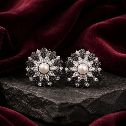 Gulnaar Black pearl crystal floral earrings product view
