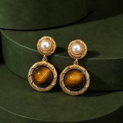 Zareen tiger eye pearl earrings product view