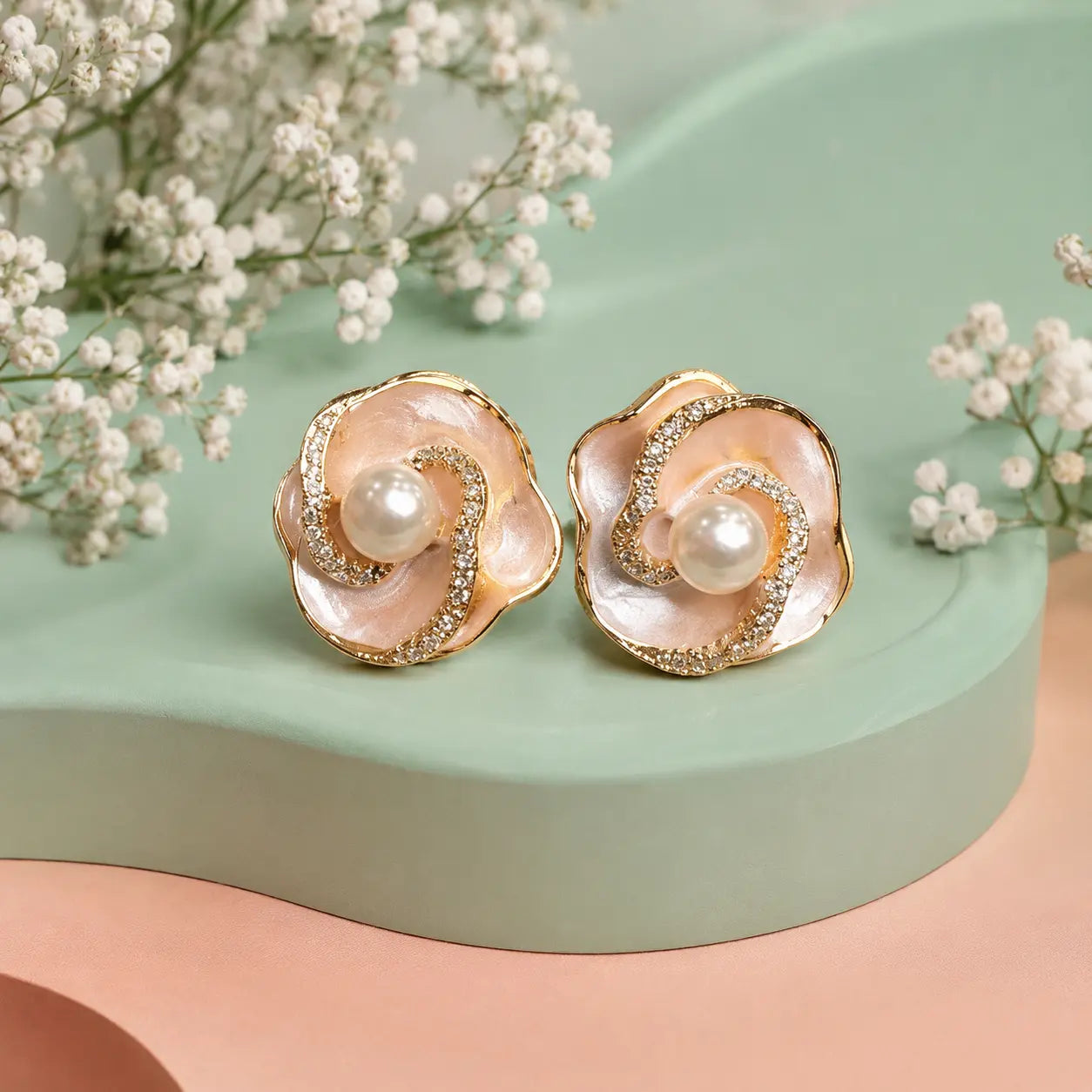 Roshan blush pearl rose studs product view