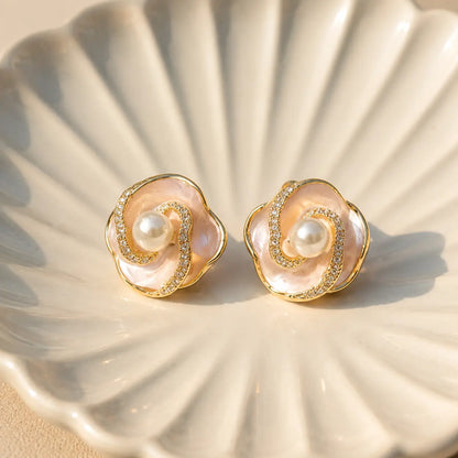 Mahrose blush pearl flower studs product view