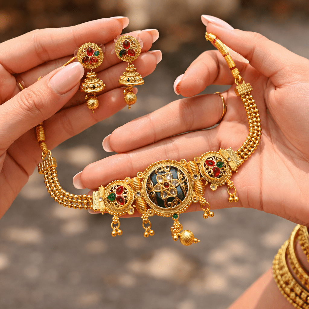 Vintage Temple - Inspired Gold Necklace Set - Riwaaj