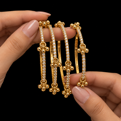 Kashmiri Ghungroo Stones Bangle Set – 22K Gold Plated | Set of 4|