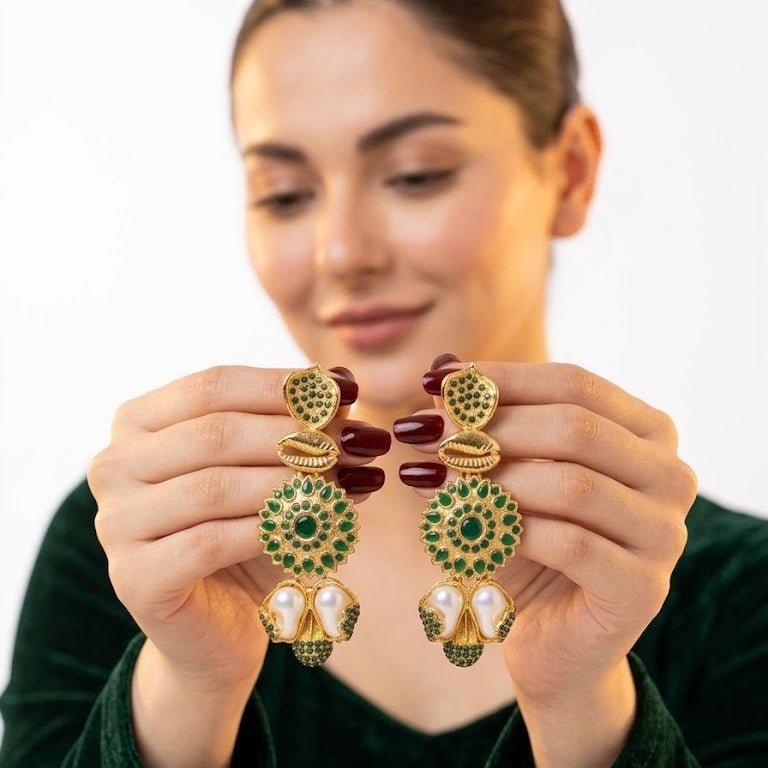 Sahiba Mandala Drop Earrings – 22K Gold Kundan with Pearl Drops - Riwaaj