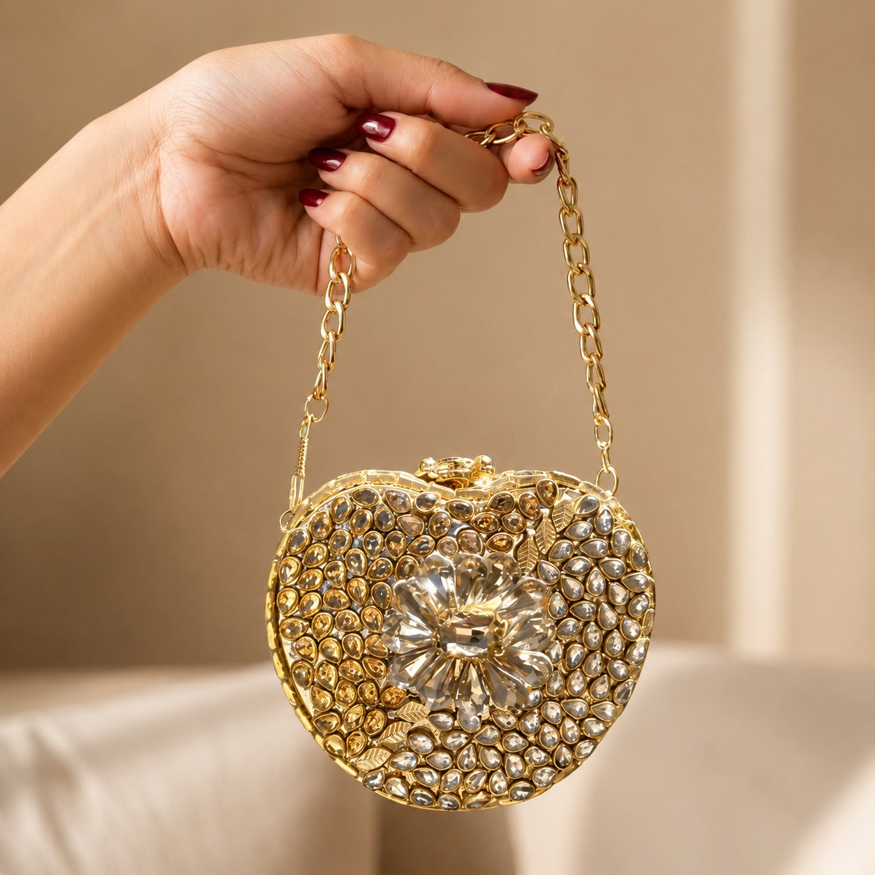 The Moonlit Dew – Bridal Evening Bag with Chain