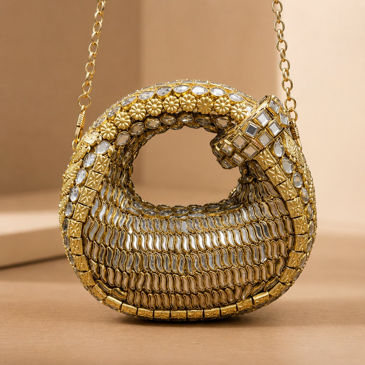 Solitaire Charm – Bridal Evening Bag with Chain