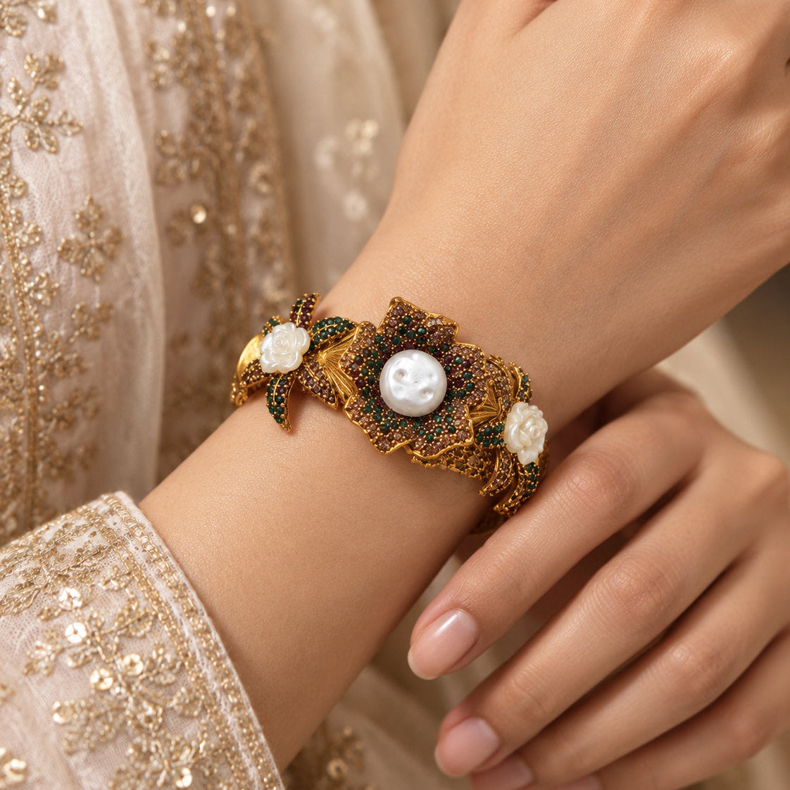 Gulrukh Floral Statement Bangle