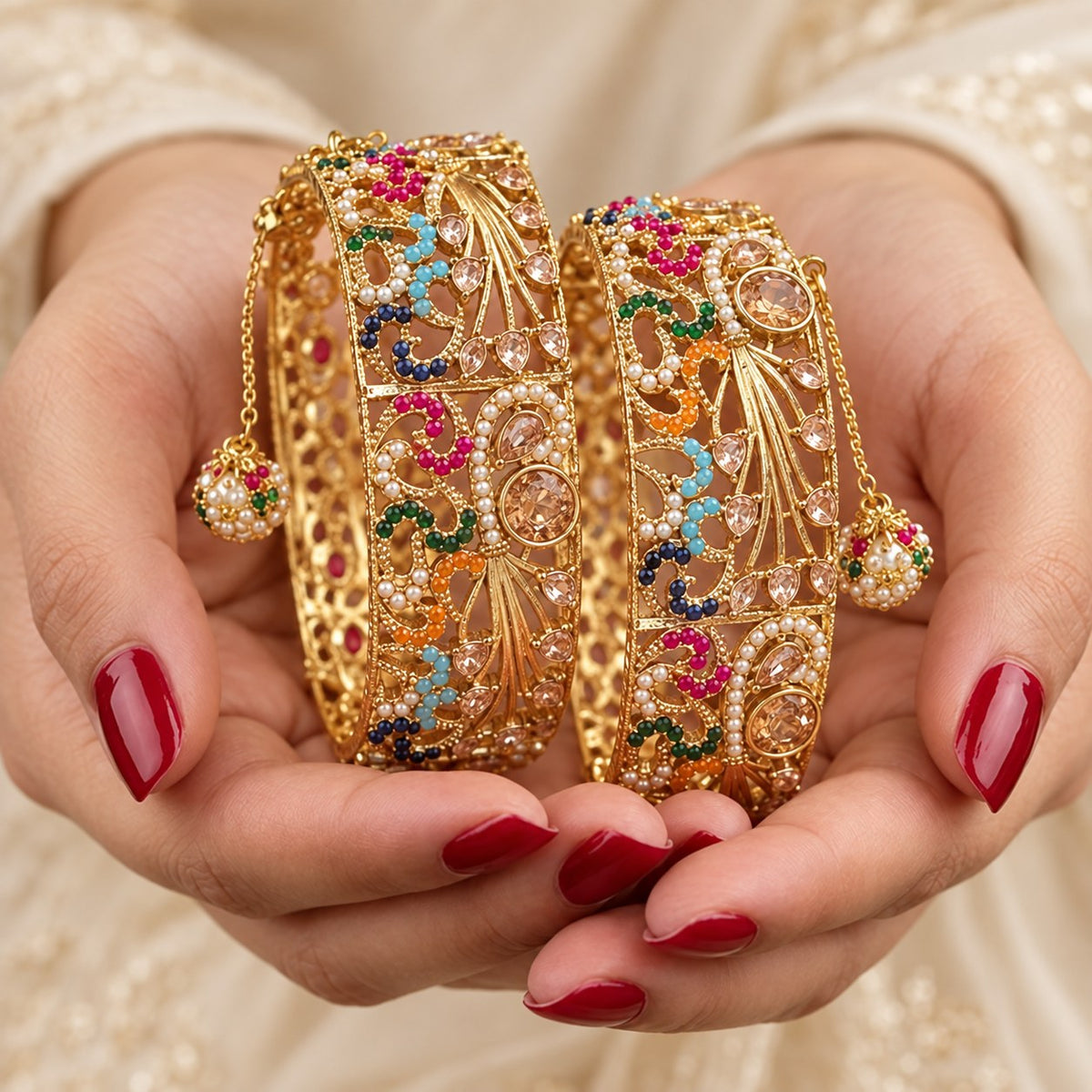 Noor-e-Kangan Multicolour Filigree Bangles (Pair)
