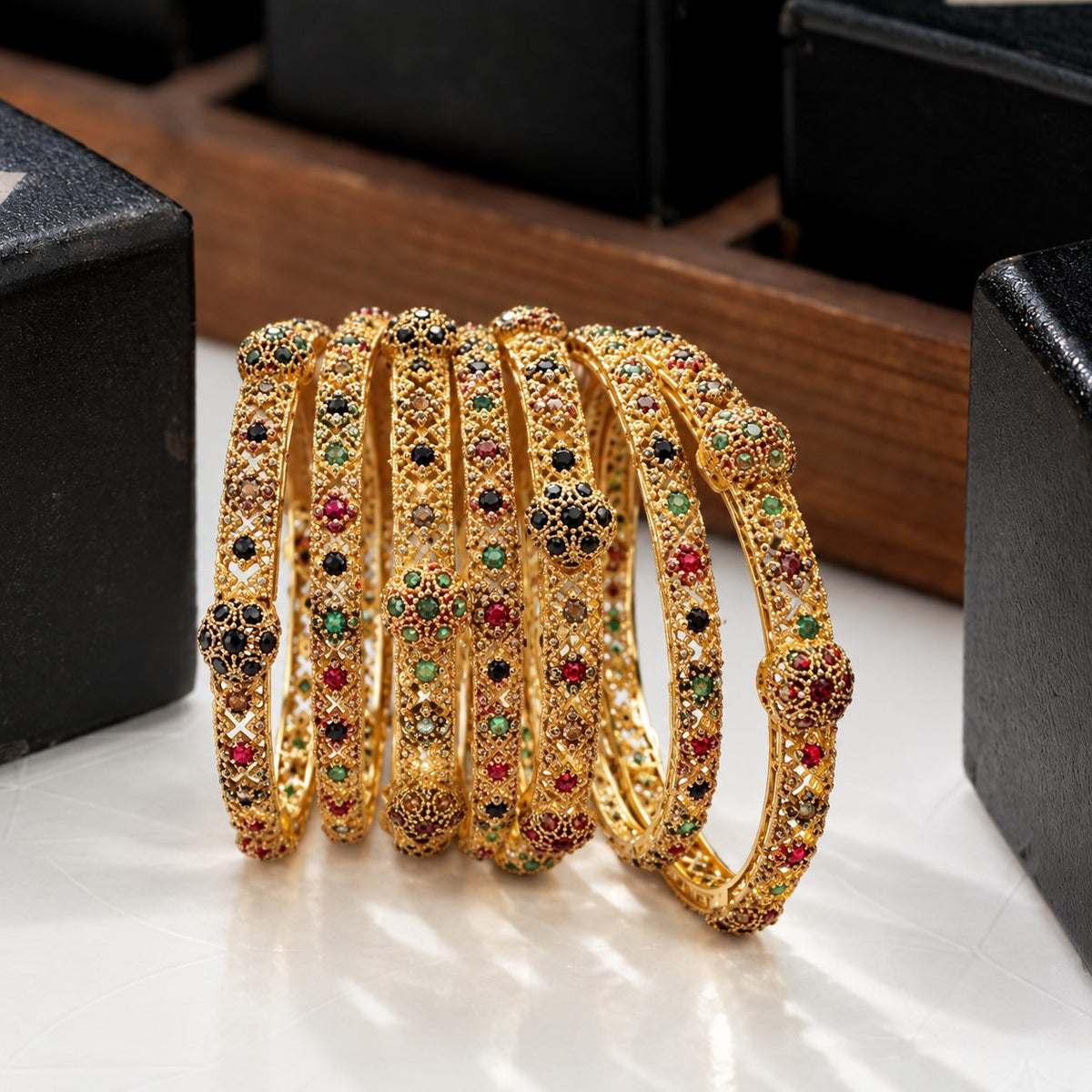 Shaan Multicolour Filigree Seven-Piece Bangle Set