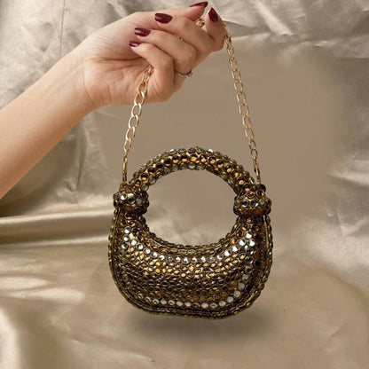 Velour Noir Jewel Clutch – Bridal Evening Bag with Chain - Riwaaj