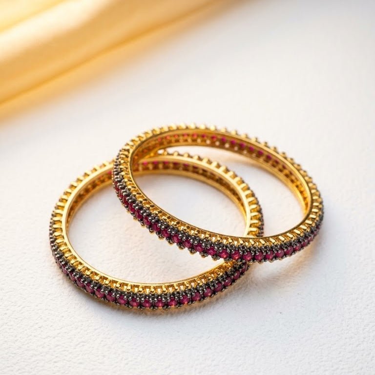 22K Gold Plated Prism Bangle Set – Handcrafted Gemstone Pair - Riwaaj