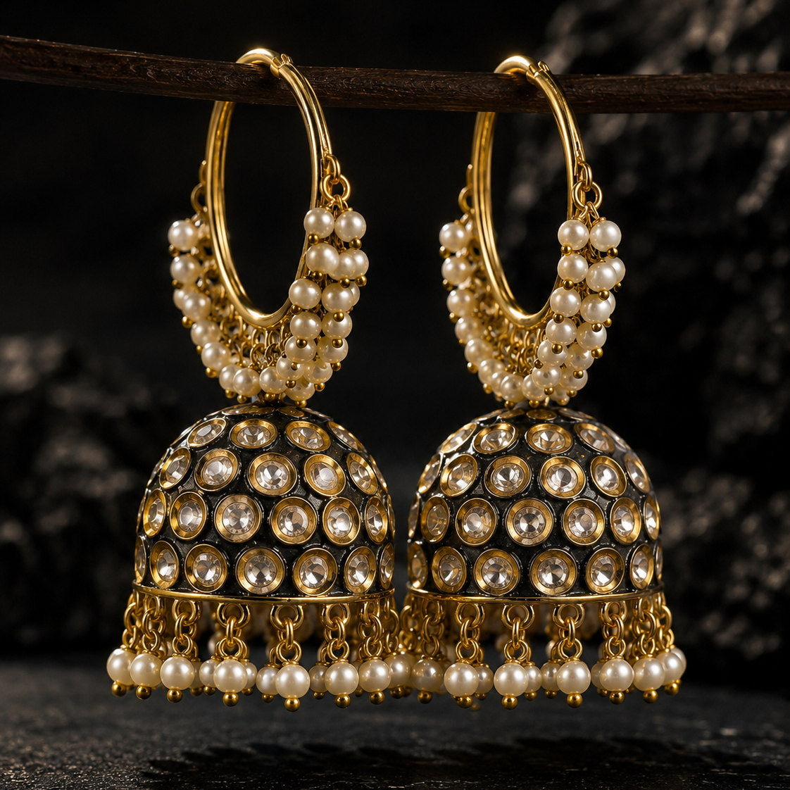 Pearl Hoop Dome Jhumka Earrings
