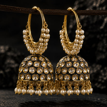 Pearl Hoop Dome Jhumka Earrings