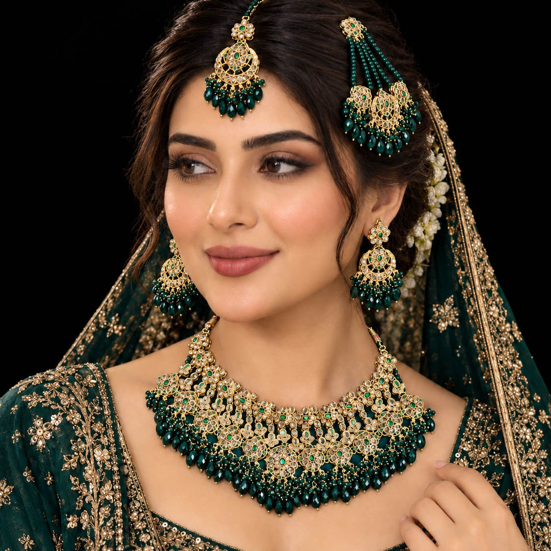 Mehrunisa Polki Kundan Grand Bridal Choker Set Green