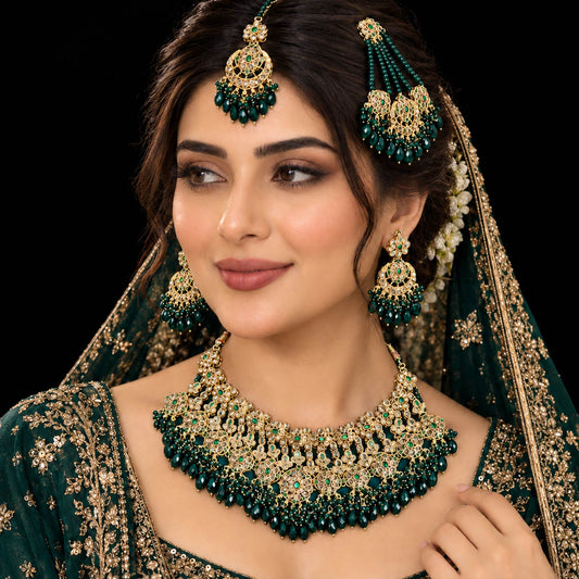 Mehrunisa Polki Kundan Grand Bridal Choker Set Green