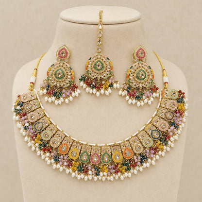 Multicolour kundan bridal necklace close-up
