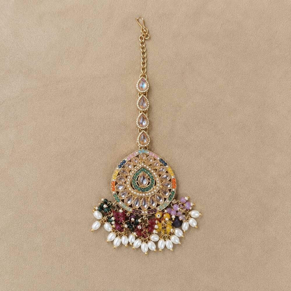 Matching multicolour kundan bridal teeka