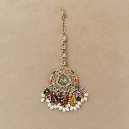 Matching multicolour kundan bridal teeka