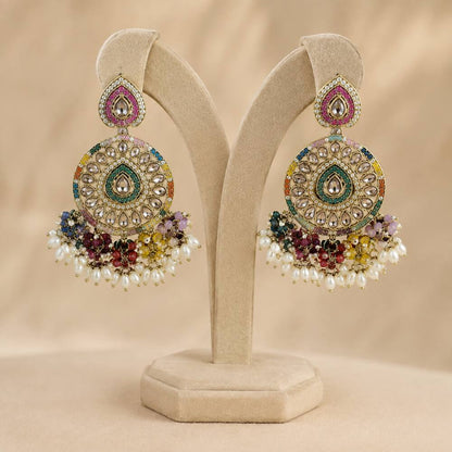Pair of matching multicolour kundan bridal earrings