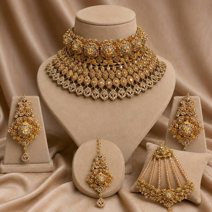 Complete Shahkaar champagne kundan bridal set