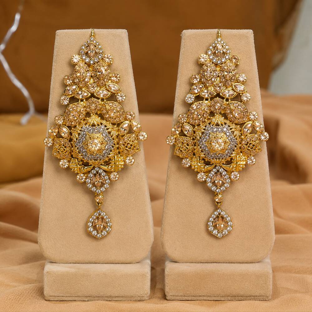Shahkaar champagne kundan earrings pair