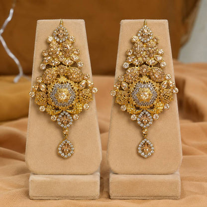 Shahkaar champagne kundan earrings pair