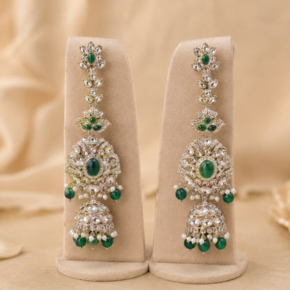 Noor-e-Mahal emerald green kundan bridal earrings