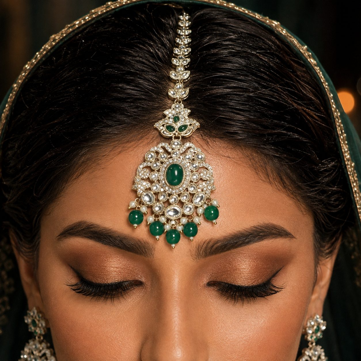 Noor-e-Mahal emerald green kundan maang tikka
