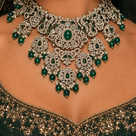Noor-e-Mahal emerald green kundan necklace detail
