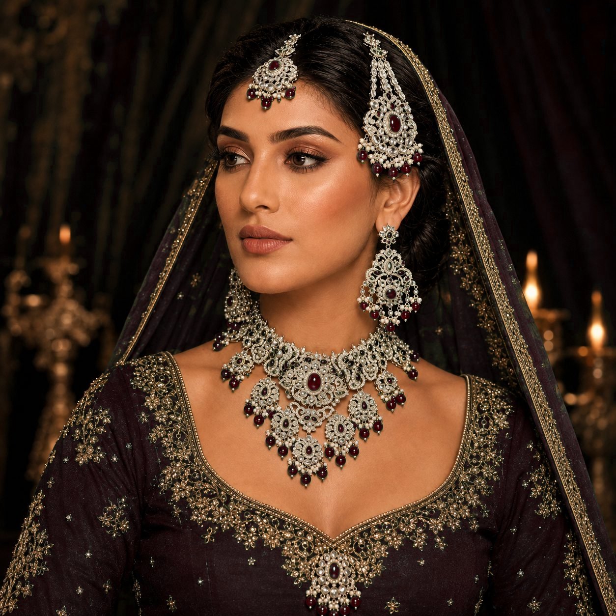 Noor-e-Mahal ruby red bridal jewellery alternate model view