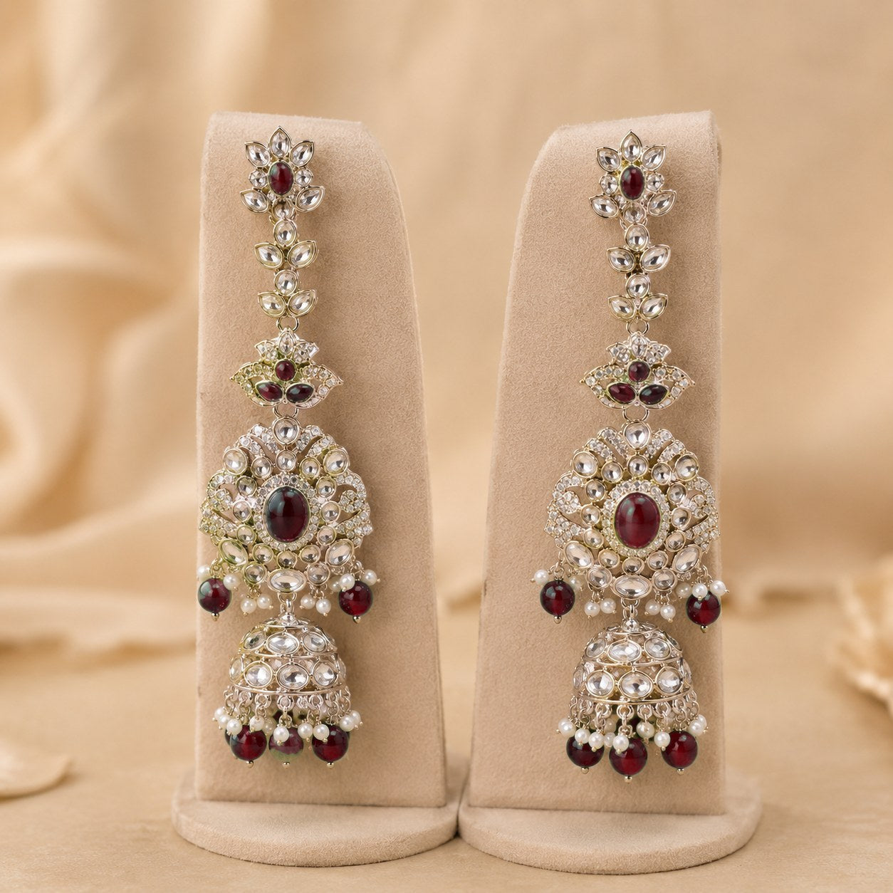 Noor-e-Mahal ruby red kundan bridal earrings