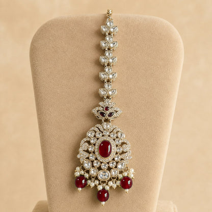 Noor-e-Mahal ruby red kundan bridal jewellery detail
