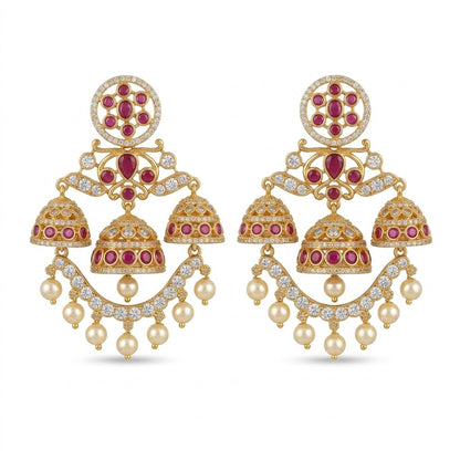Opulent 'Heirloom' Ruby Cluster Chandelier Jhumkas