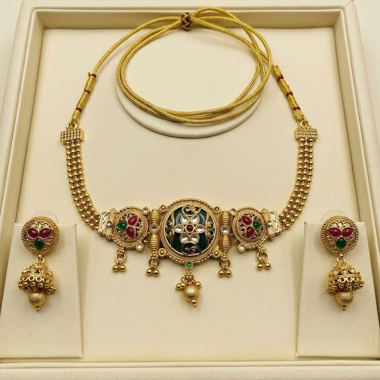 Vintage Temple - Inspired Gold Necklace Set - Riwaaj