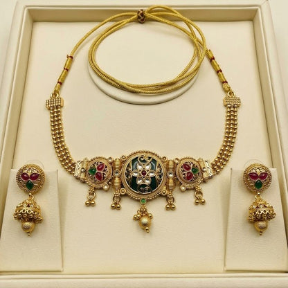 Vintage Temple - Inspired Gold Necklace Set - Riwaaj