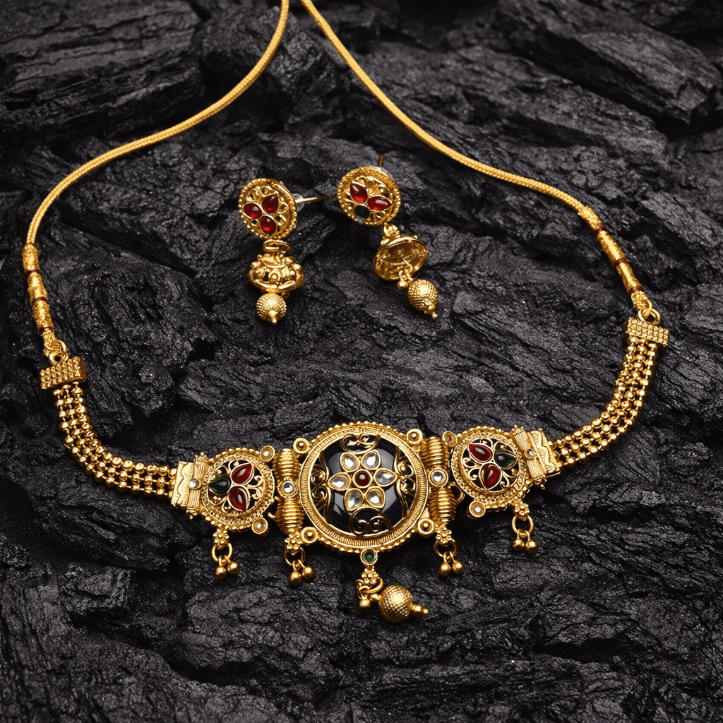 Vintage Temple - Inspired Gold Necklace Set - Riwaaj