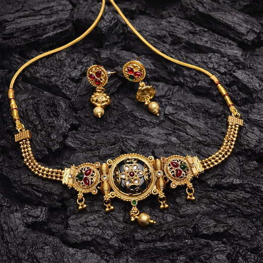 Vintage Temple-Inspired Gold Necklace Set